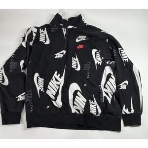 Nike Sportswear Club Hoodie Drawn Logo All Over Print Men’s Large Black/White